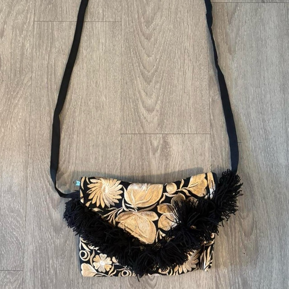Elegant Black and Gold Floral Women's Bag